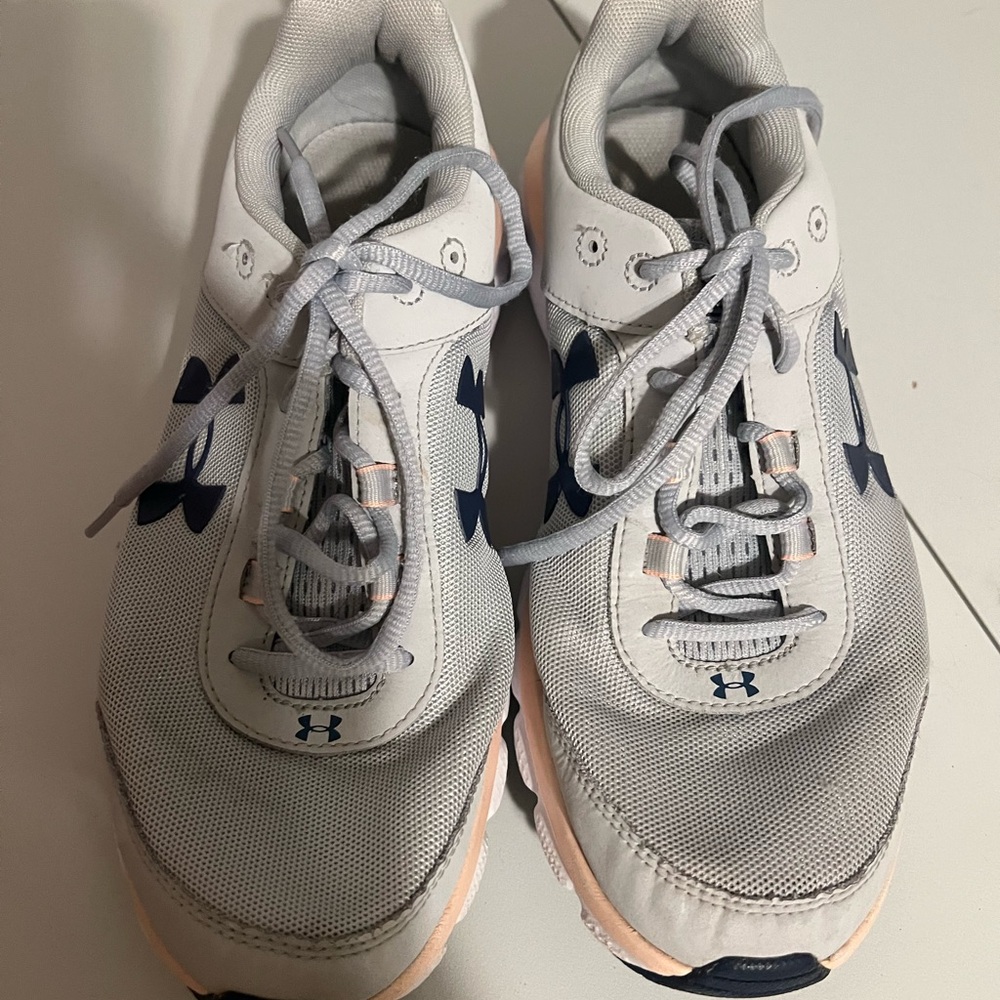 Under Armour women’s Gray and Navy Sneakers with Light Pink Accents